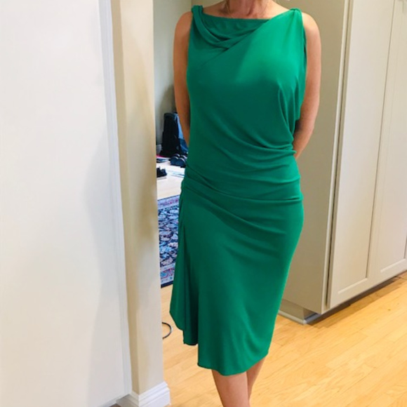 NWOT BCBG Green Dress with a Drapey Back - Large - Picture 3 of 5